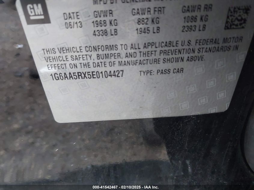 2014 Cadillac Ats Standard VIN: 1G6AA5RX5E01044 Lot: 41542467