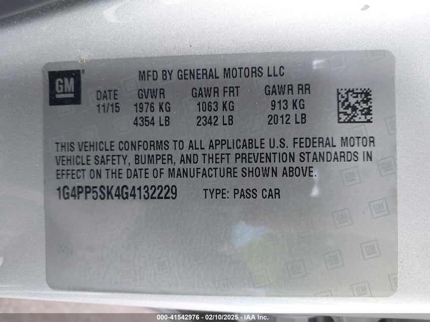 2016 BUICK VERANO VIN: 1G4PP5SK4G4132229