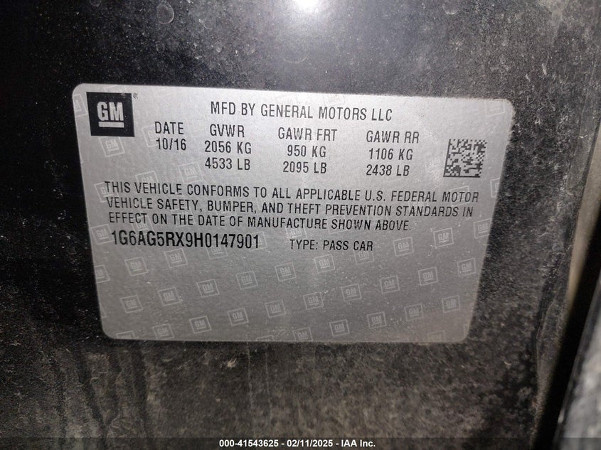 2017 Cadillac Ats Standard VIN: 1G6AG5RX9H0147901 Lot: 41543625