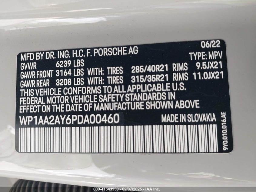 2023 PORSCHE CAYENNE VIN: WP1AA2AY6PDA00460