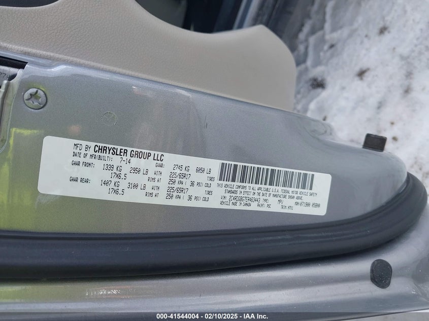 2014 Dodge Grand Caravan American Value Pkg VIN: 2C4RDGBG7ER463443 Lot: 41544004