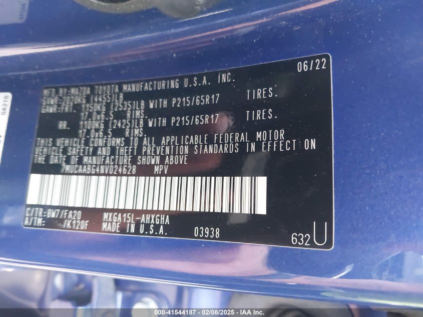 2022 Toyota Corolla Cross Le VIN: 7MUCAABG4NV024628 Lot: 41544187