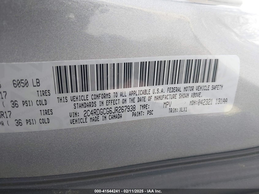 2018 DODGE GRAND CARAVAN VIN: 2C4RDGCG6JR267938