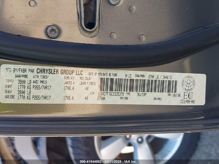 2012 Ram 1500 St VIN: 1C6RD7FT6CS335379 Lot: 41544582