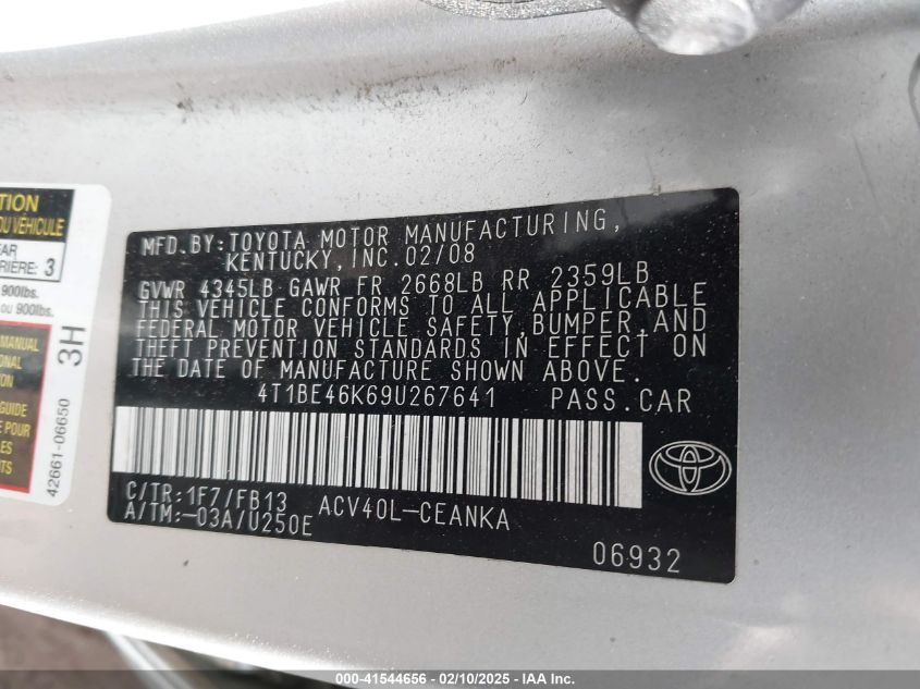2009 Toyota Camry VIN: 4T1BE46K69U267641 Lot: 41544656