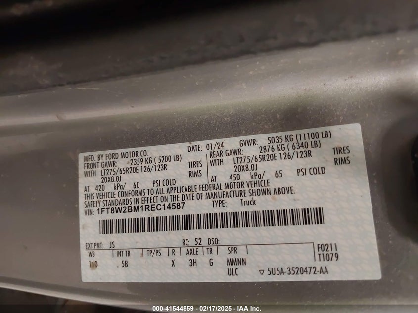 2024 Ford F-250 Lariat VIN: 1FT8W2BM1REC14587 Lot: 41544859