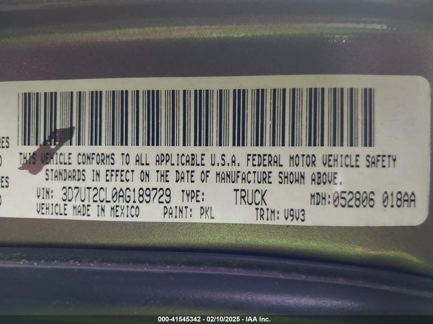 2010 Dodge Ram 2500 St VIN: 3D7UT2CL0AG189729 Lot: 41545342