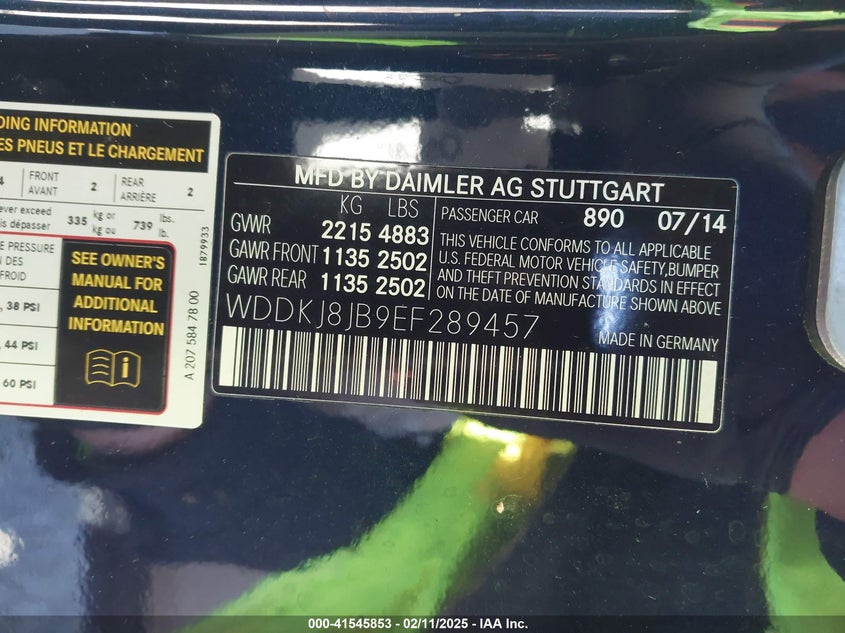 2014 MERCEDES-BENZ E 350 VIN: WDDKJ8JB9EF289457