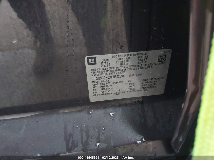 2015 CHEVROLET TAHOE LS - 1GNSCAKCXFR642394