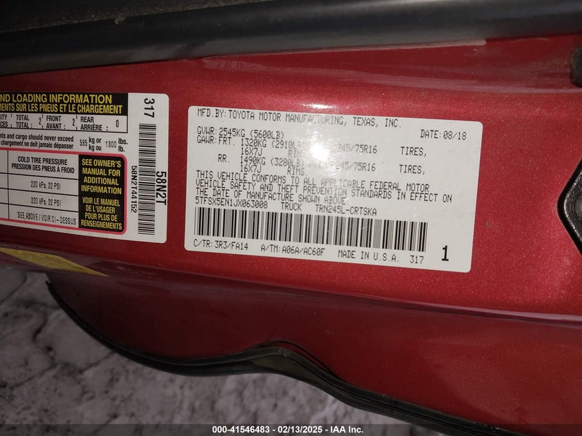 2018 TOYOTA TACOMA SR - 5TFSX5EN1JX063008