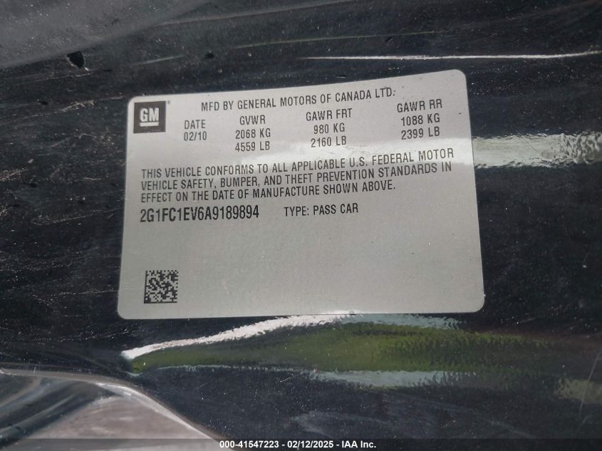 2010 Chevrolet Camaro 2Lt VIN: 2G1FC1EV6A9189894 Lot: 41547223