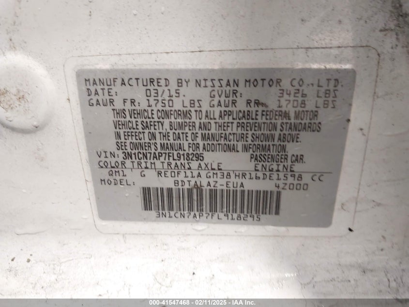 2015 NISSAN VERSA 1.6 S+ - 3N1CN7AP7FL918295