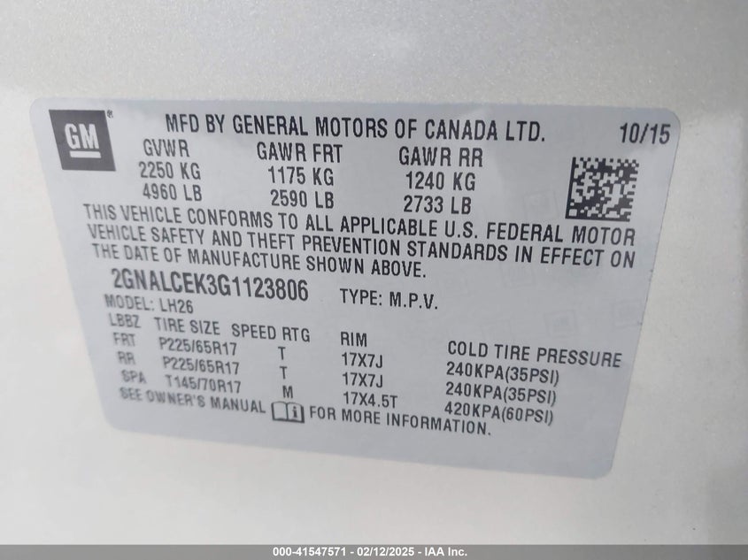 2016 CHEVROLET EQUINOX LT - 2GNALCEK3G1123806