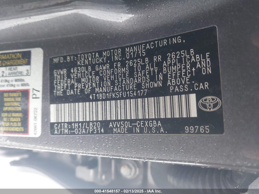 2015 TOYOTA CAMRY HYBRID XLE - 4T1BD1FK5FU154177