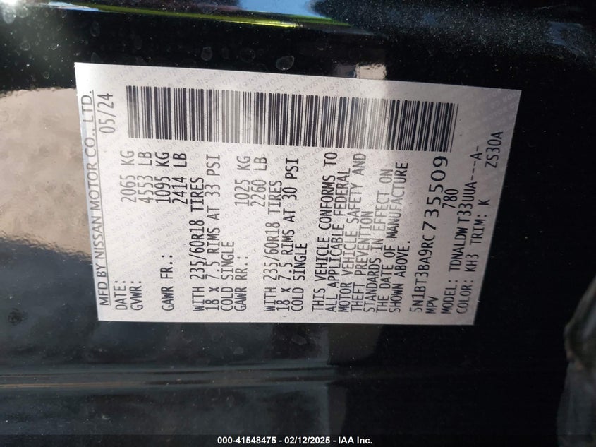 2024 NISSAN ROGUE VIN: 5N1BT3BA9RC735509