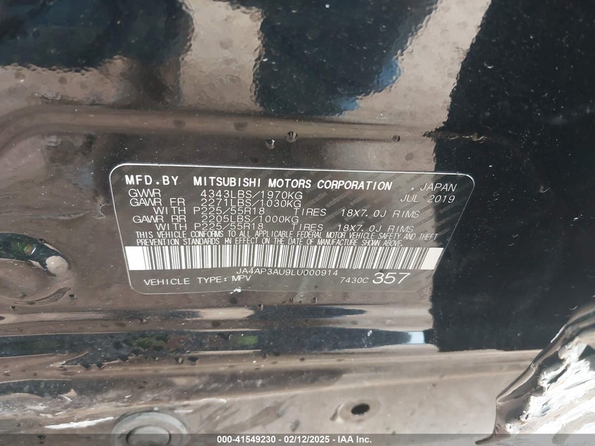 2020 MITSUBISHI OUTLANDER SPORT VIN: JA4AP3AU9LU000914