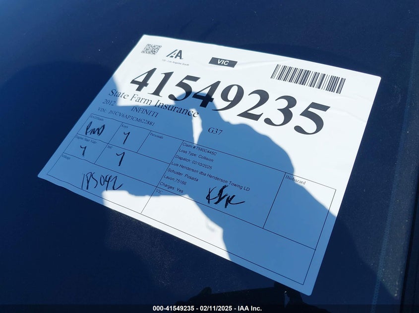 2012 INFINITI G37 VIN: JN1CV6AP3CM622881