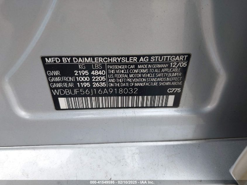 2006 Mercedes-Benz E 350 VIN: WDBUF56J16A918032 Lot: 41549595