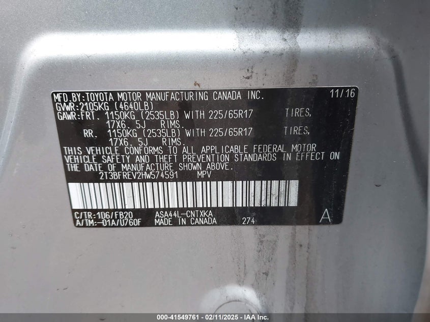 2017 TOYOTA RAV4 LE - 2T3BFREV2HW574591