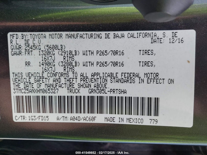 2017 TOYOTA TACOMA DBL CAB/SR/TRDSPT/OR/PRO - 3TMCZ5ANXHM065327