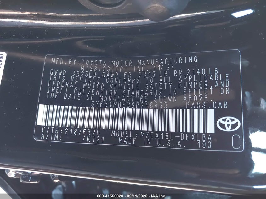 2025 TOYOTA COROLLA LE - 5YFB4MDE3SP246463