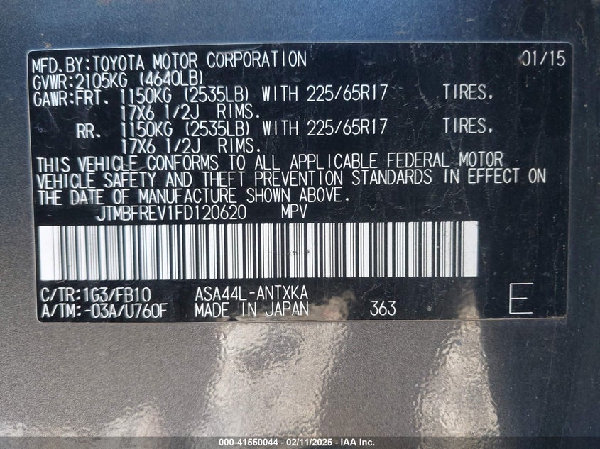 2015 TOYOTA RAV4 LE - JTMBFREV1FD120620