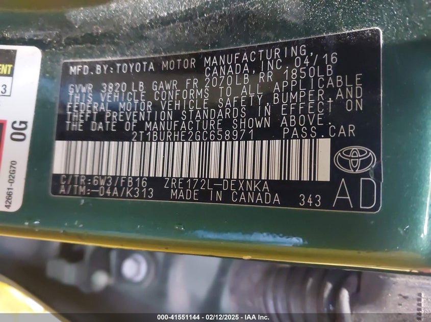 2016 TOYOTA COROLLA LE - 2T1BURHE2GC658971