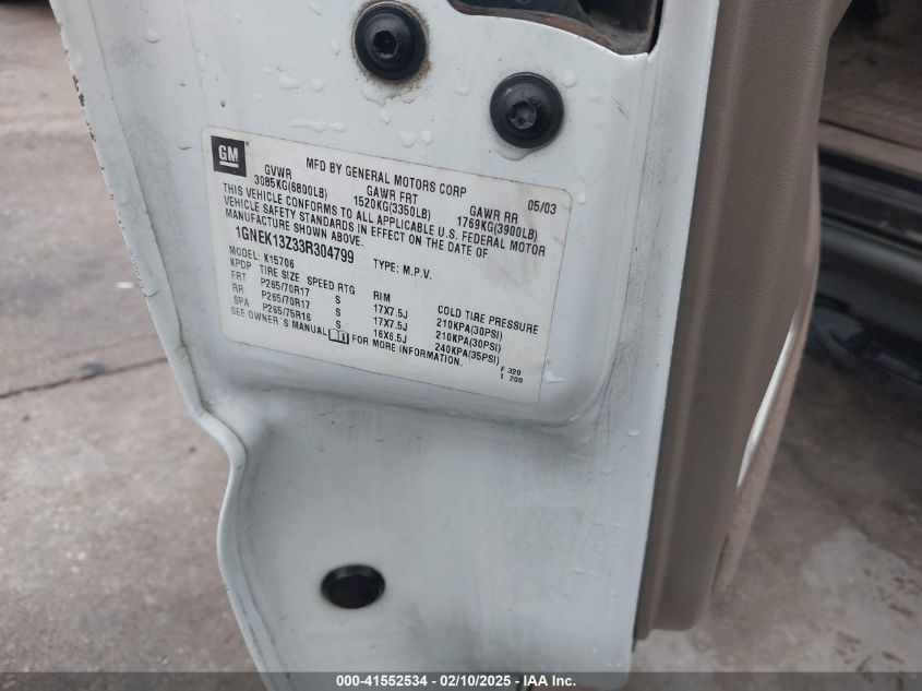 2003 Chevrolet Tahoe Z71 VIN: 1GNEK13Z33R304799 Lot: 41552534