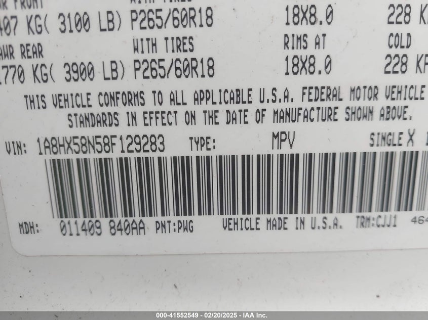 2008 CHRYSLER ASPEN VIN: 1A8HX58N58F129283