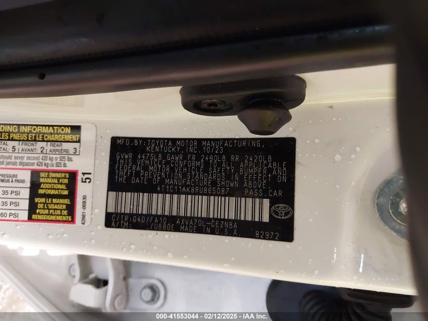 2024 TOYOTA CAMRY VIN: 4T1C11AK8RU865087