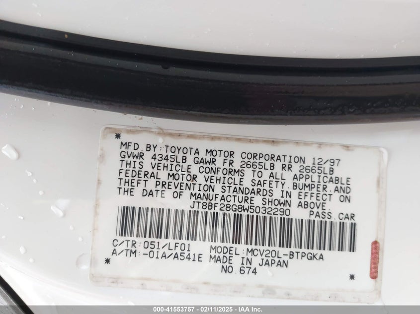 1998 Lexus Es 300 VIN: JT8BF28G8W5032290 Lot: 41553757