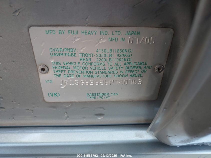 2006 Subaru Forester 2.5X VIN: JF1SG63626H720763 Lot: 41553792