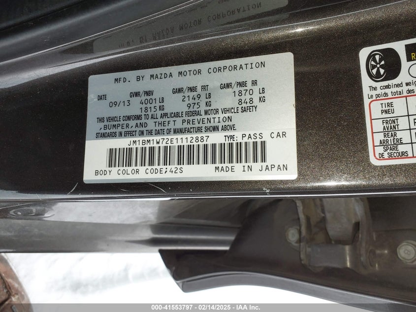 2014 MAZDA MAZDA3 VIN: JM1BM1W72E1112887