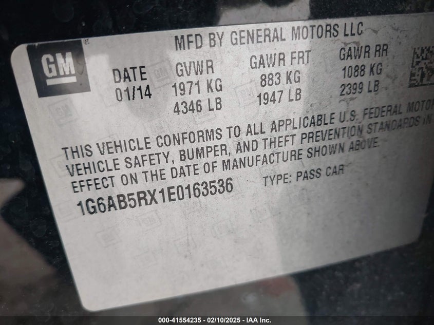 2014 CADILLAC ATS VIN: 1G6AB5RX1E0163536