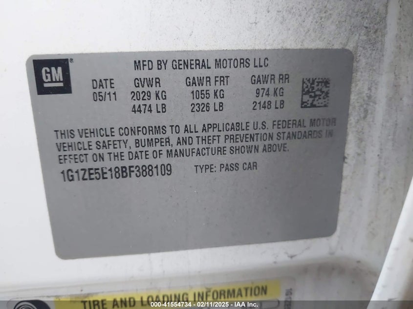 2011 CHEVROLET MALIBU VIN: 1G1ZE5E18BF388109