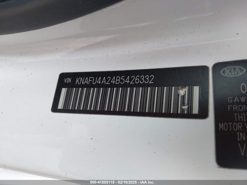 2011 KIA FORTE VIN: KNAFU4A24B5426332