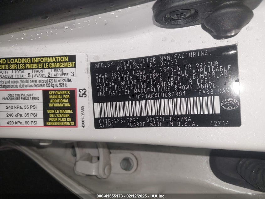 2023 TOYOTA CAMRY VIN: 4T1KZ1AKXPU087991