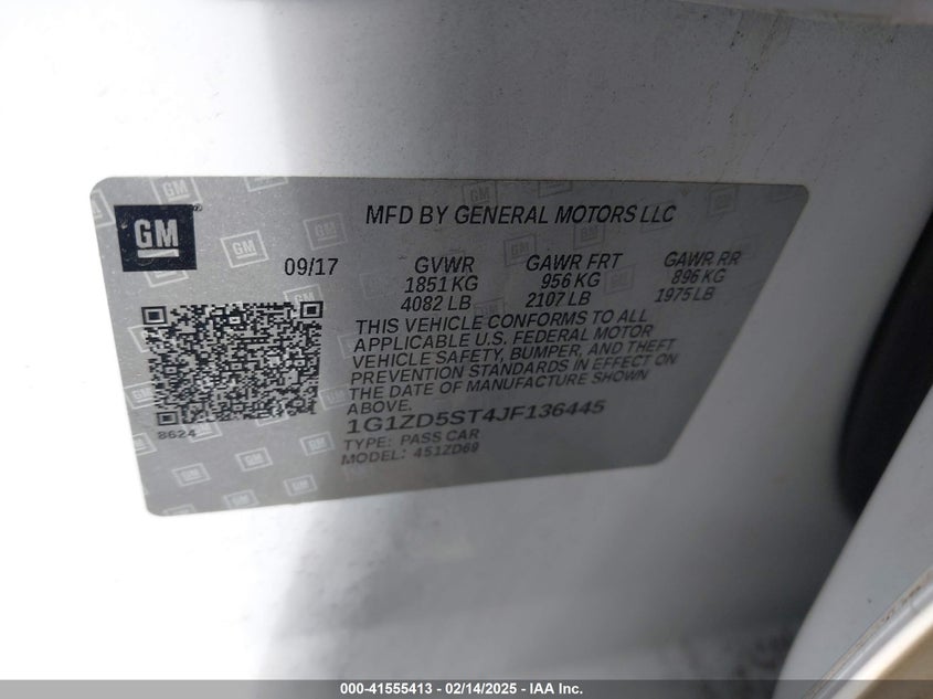 2018 CHEVROLET MALIBU VIN: 1G1ZD5ST4JF136445