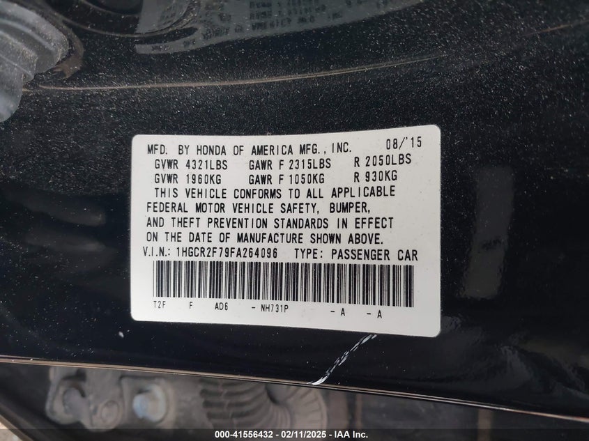 2015 HONDA ACCORD VIN: 1HGCR2F79FA264096