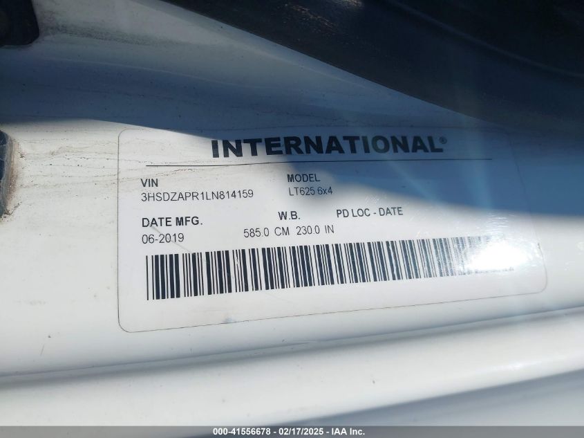2020 International Lt VIN: 3HSDZAPRILN814159 Lot: 41556678