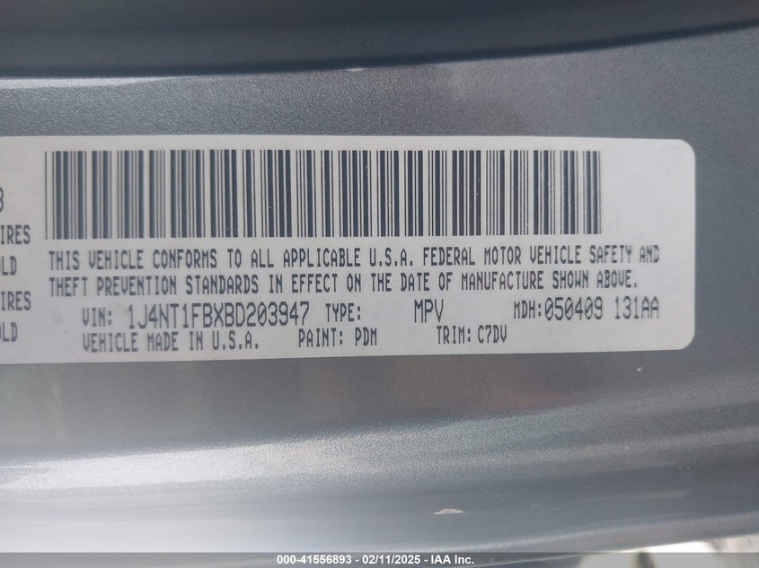 2011 Jeep Compass VIN: 1J4NT1FBXBD203947 Lot: 41556893