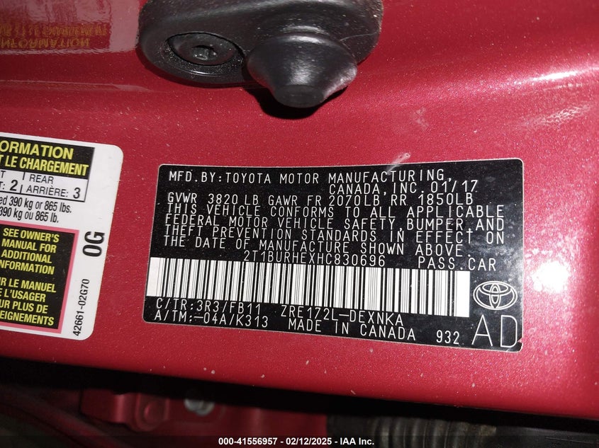 2017 TOYOTA COROLLA LE - 2T1BURHEXHC830696