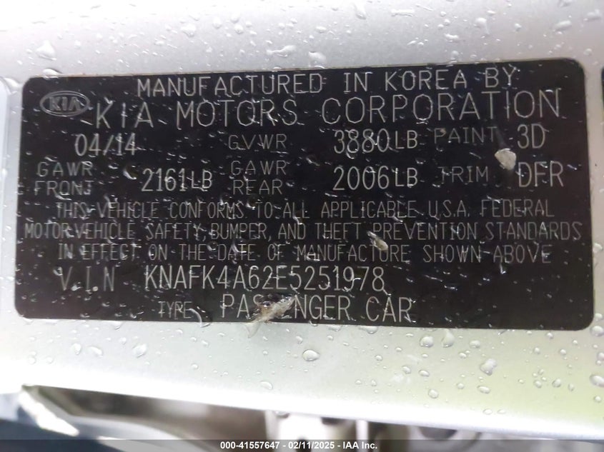 2014 KIA FORTE VIN: KNAFK4A62E5251978