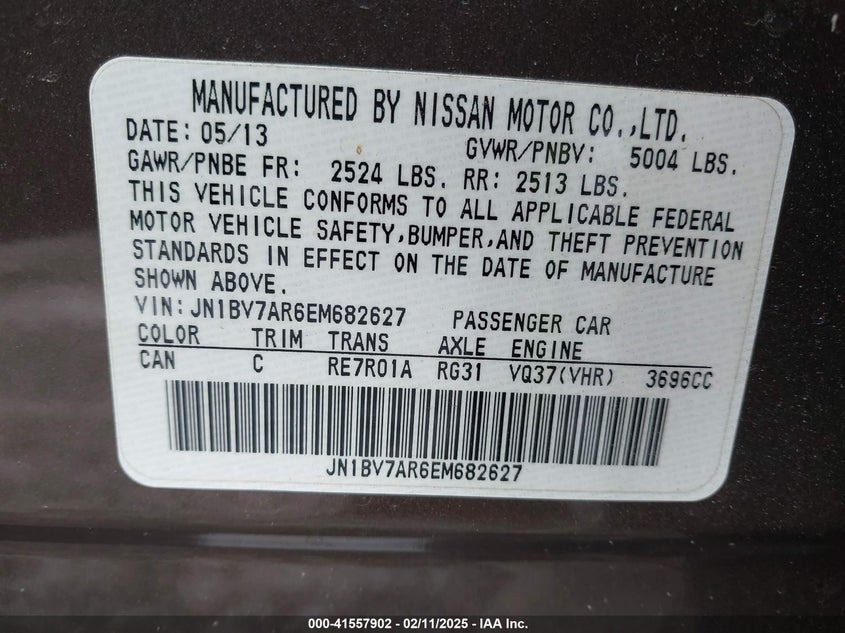 2014 INFINITI Q50 VIN: JN1BV7AR6EM682627