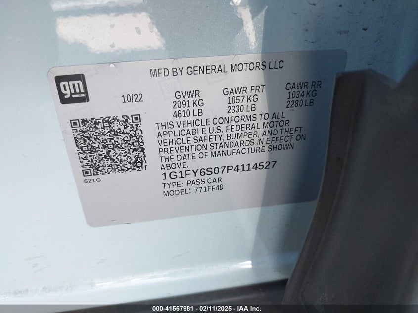 2023 CHEVROLET BOLT EUV VIN: 1G1FY6S07P4114527