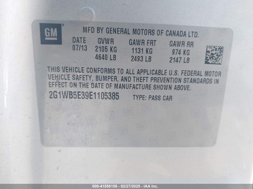 2014 CHEVROLET IMPALA LIMITED VIN: 2G1WB5E39E1105385