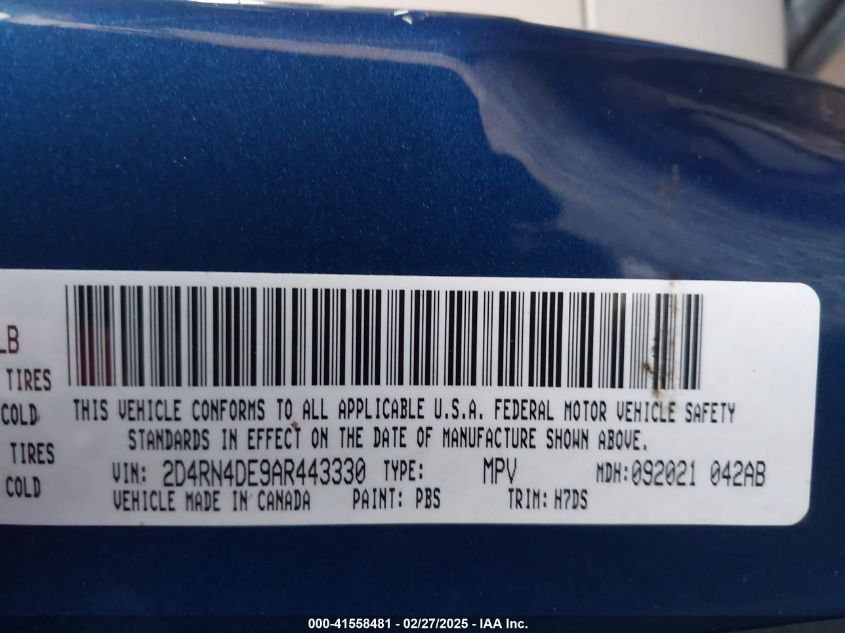 2010 Dodge Grand Caravan Se VIN: 2D4RN4DE9AR443330 Lot: 41558481