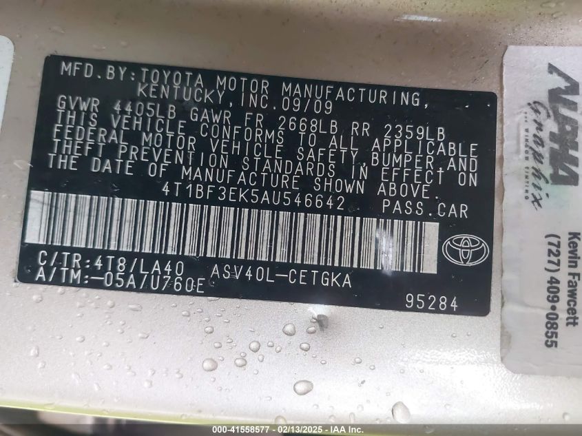 2010 Toyota Camry Xle VIN: 4T1BF3EK5AU546642 Lot: 41558577
