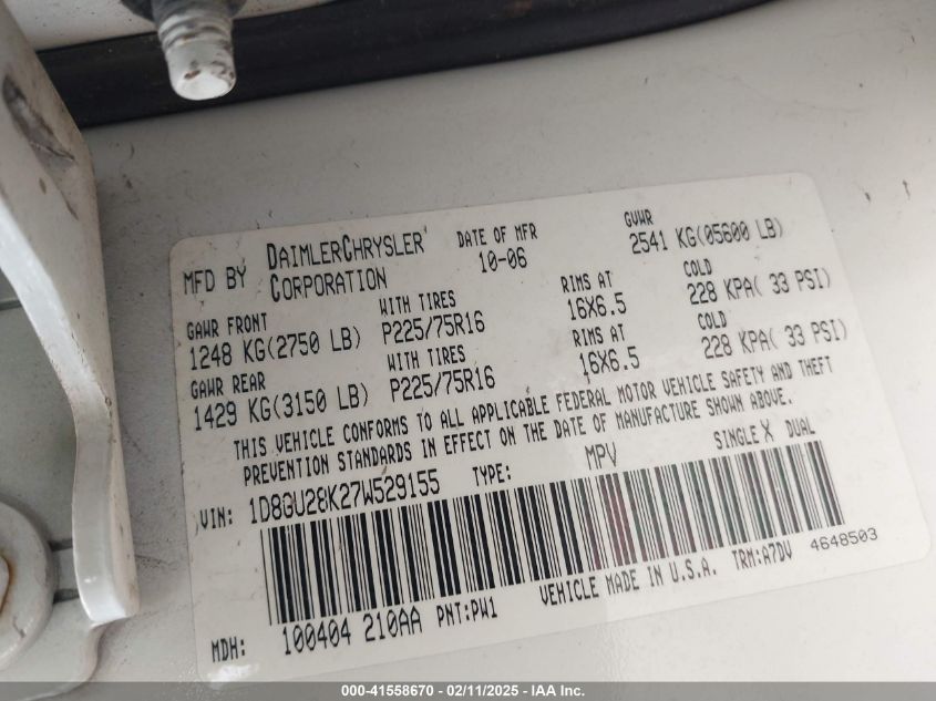 2007 Dodge Nitro Sxt VIN: 1D8GU28K27W529155 Lot: 41558670