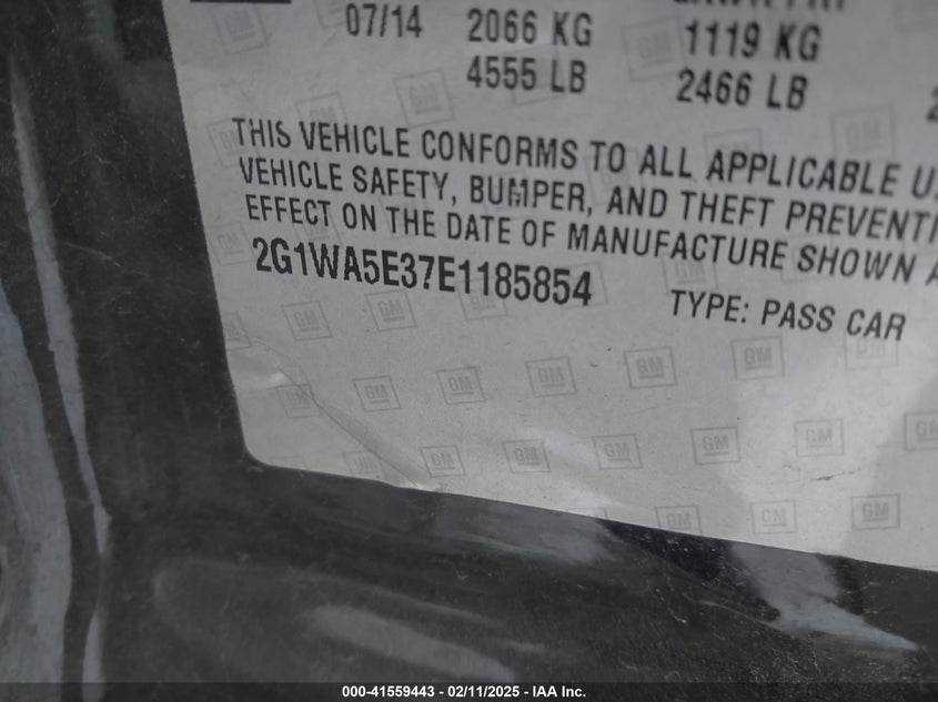 2014 CHEVROLET IMPALA LIMITED VIN: 2G1WA5E37E1185854